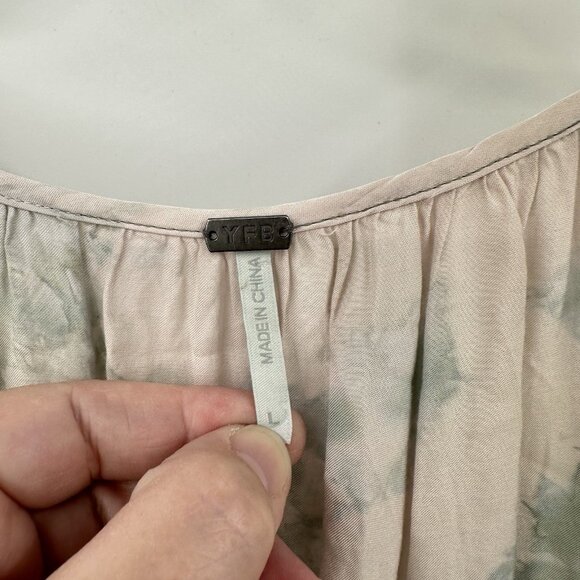 YOUNG FABULOUS BROKE YFB dress drop waist blouson puff sleeve tie dye boho LARGE - Picture 6 of 7